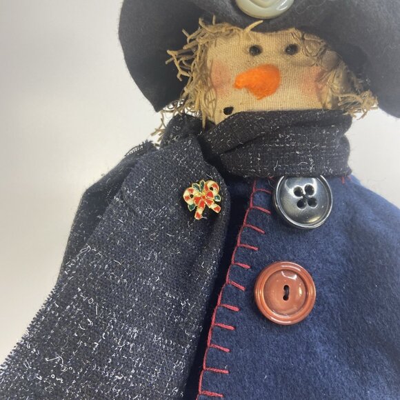 Lg Primitive Snowman Woman Fabric Folk Art Handcrafted Figure Winter Decor 19in - Picture 4 of 9